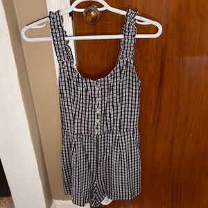 Hollister Black & White Plaid Romper